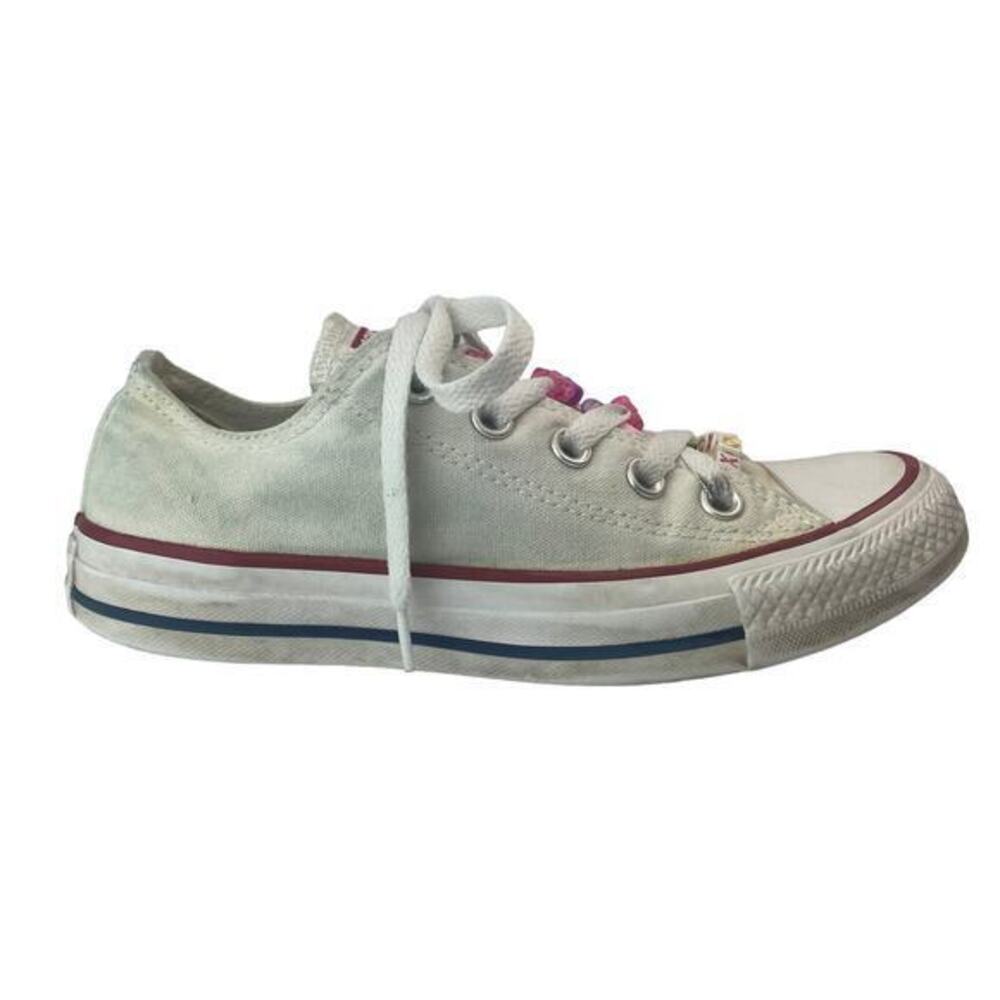 Converse Chuck Taylor All Star White Red Blue Low Top Beaded Lace Up Sneakers 5